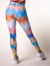 Distortion breathable sweat wicking pink blue yellow legging sport performance weight fabric yoga climbing hiking hot weather pant colorful funky art printed designer fun printed athleisure activewear
